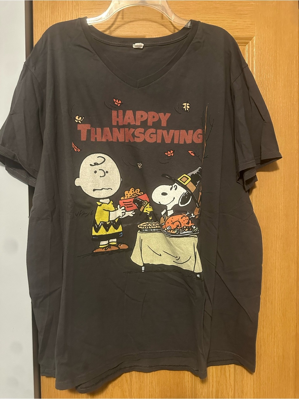 Peanuts Black 'Happy Thanksgiving' Graphic Tee with Charlie Brown & Snoopy